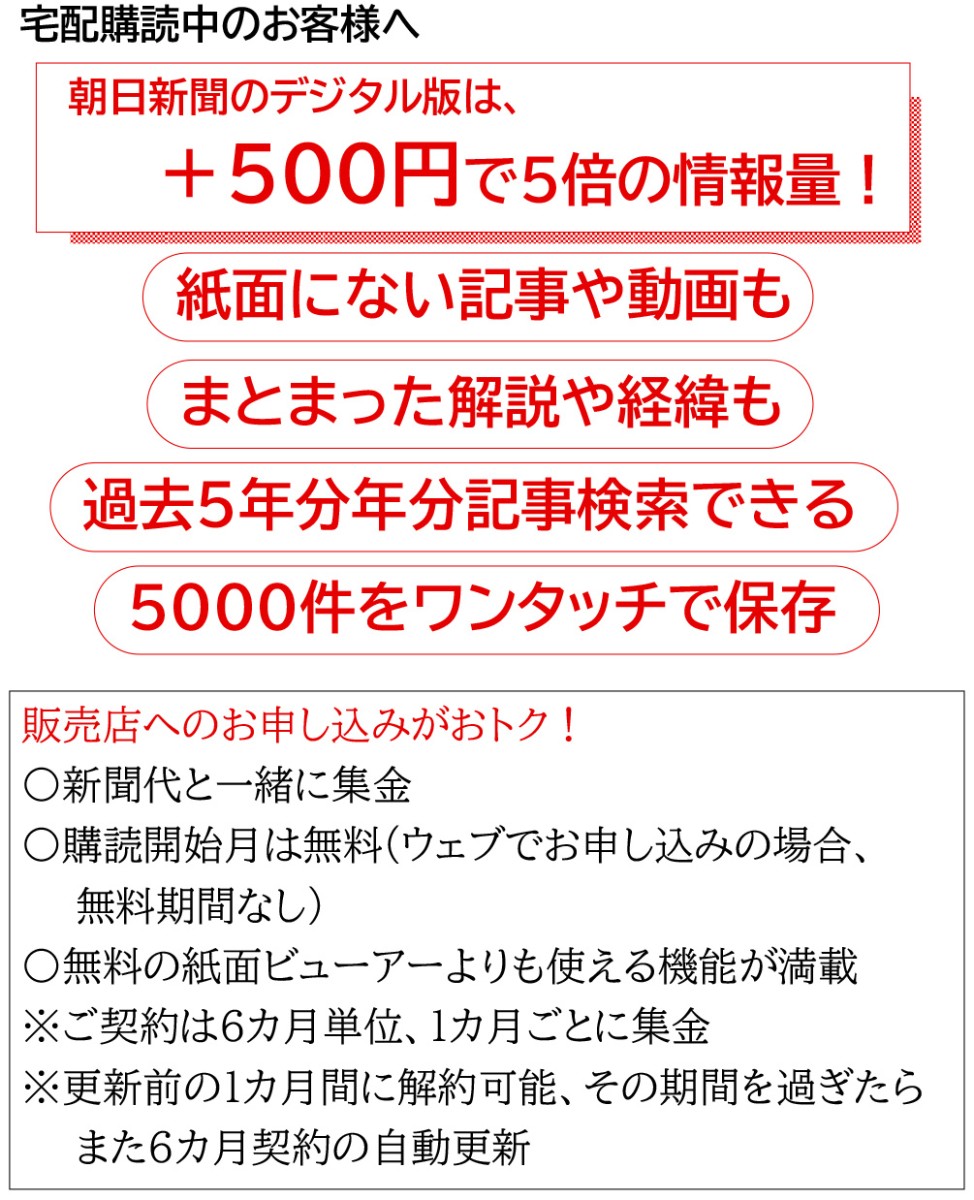 朝日新聞のデジタル版が＋５００円